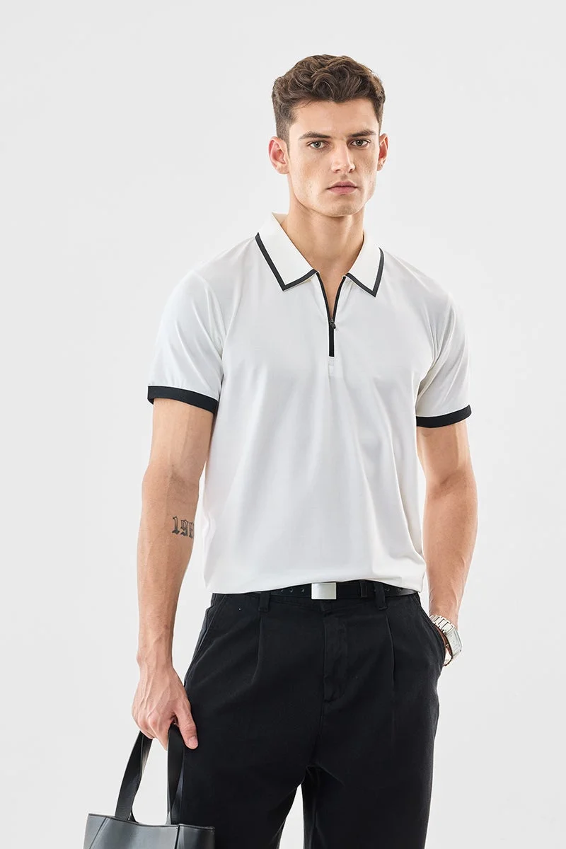 SNITCH Regular Fit Zipper Polo T-Shirt